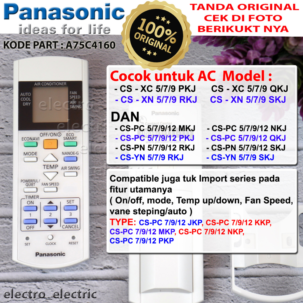 Remote AC Split Panasonic  CS-XN 5/7/9 SKJ  CS-XN 5/7/9 RKJ CS-XC 5/7/9 QKJ CS-XC 5/7/9 PKJ