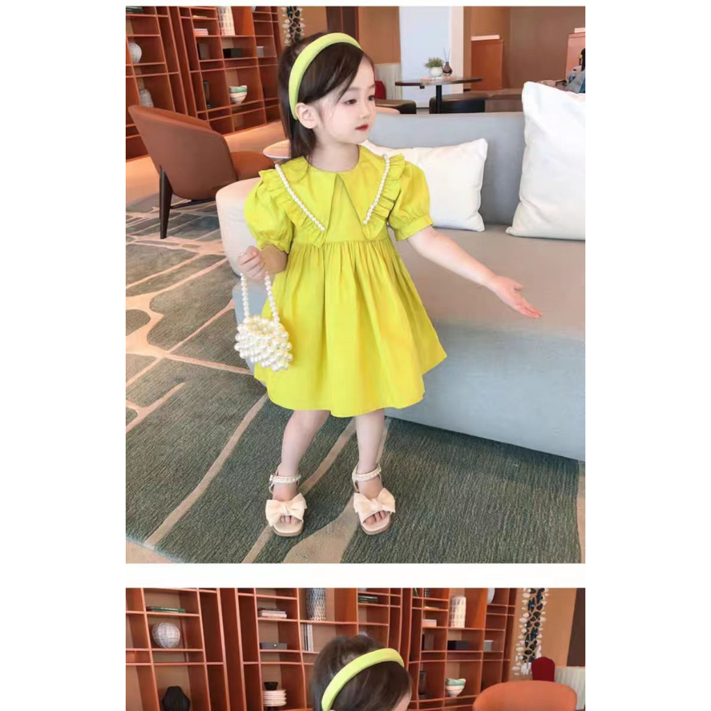 Dress Anak Perempuan GreenLime Motif Collar Mutiara