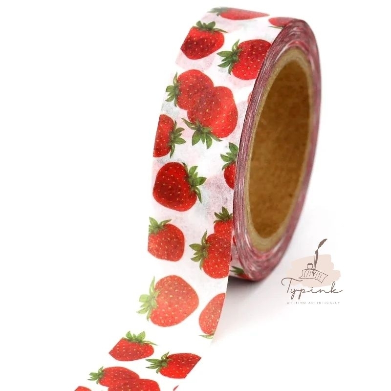 

WASHI TAPE RED STRAWBERRY BUAH STRAWBERI MERAH WASHITAPE 15MM WIDE, LENGTH 10M JOURNAL