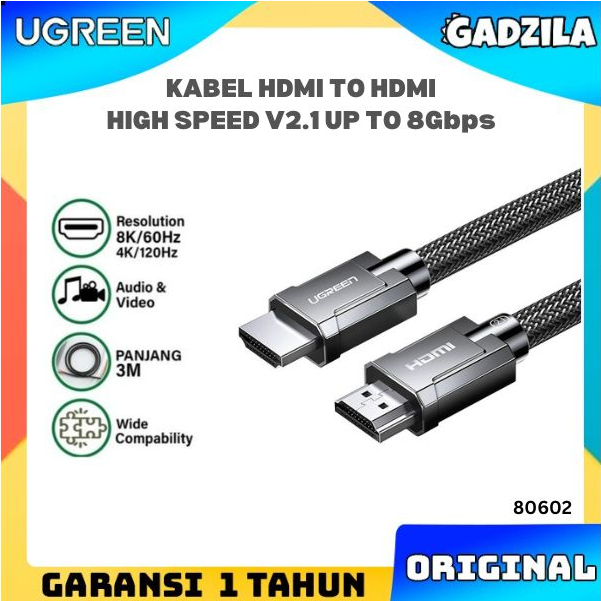 UGREEN Kabel Hdmi To Hdmi 2.1 Cable Ultra HD 8K Ps4 Ps5 48Gbps Untuk LCD Projector Laptop Monitor Komputer Tv 80602