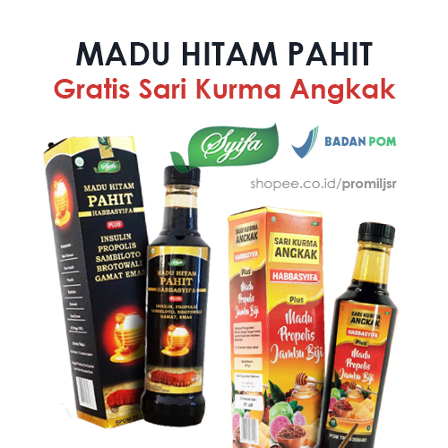 Madu Hitam Pahit Plus Propolis 470 gr Insulin Sambiloto Gamat Brotowali Habbasyifa