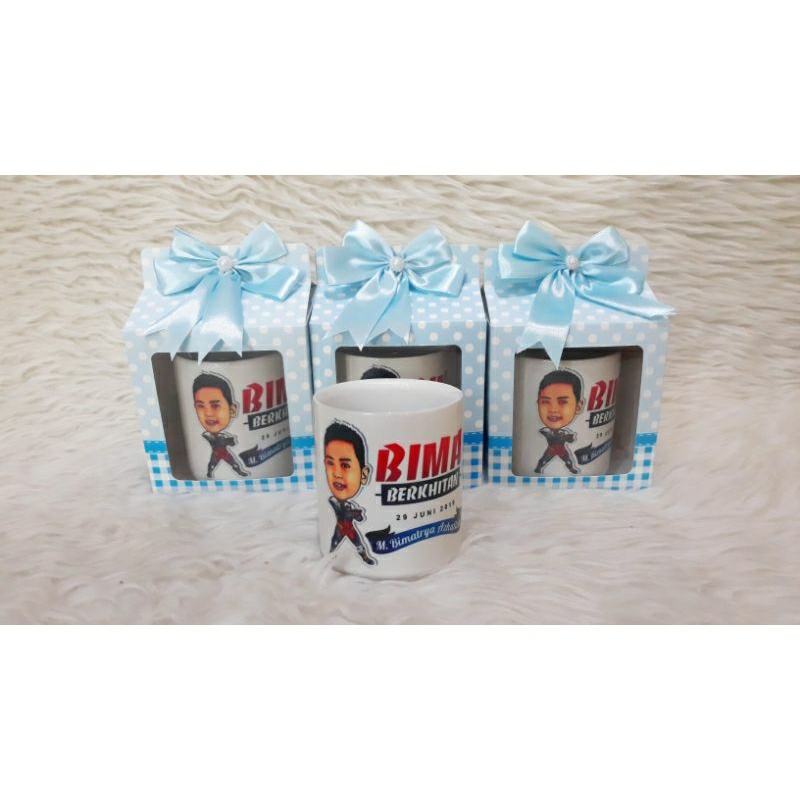 Mug kemas box motif dan pita (Ecer)
