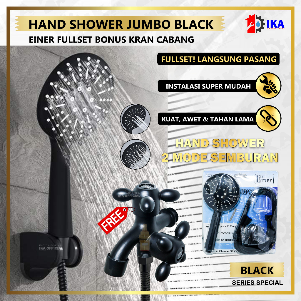 Paket Shower Kamar Mandi dan Kran Shower Cabang - 1/2 Inch Stainless 5 Mode Fungsi Bundle Kran Cabang Dan Shower Mandi Turbo Jet Hand Shower  Shower Mandi Simple Set 3 Pcs 1040-Shower Head Set