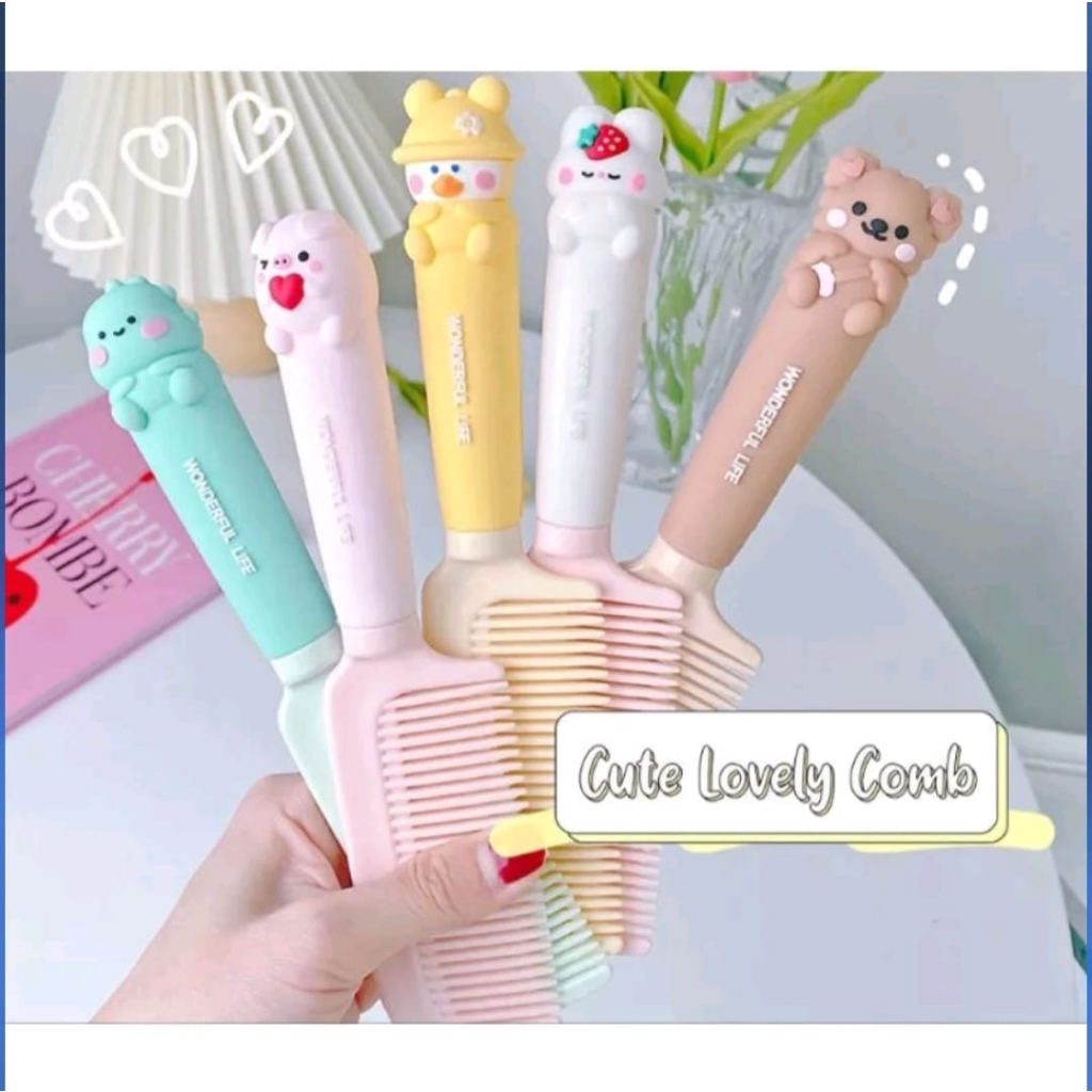 SISIR RAMBUT KOREAN STYLE DENGAN GAGANG MOTIF KARAKTER LUCU / SISIR ANAK