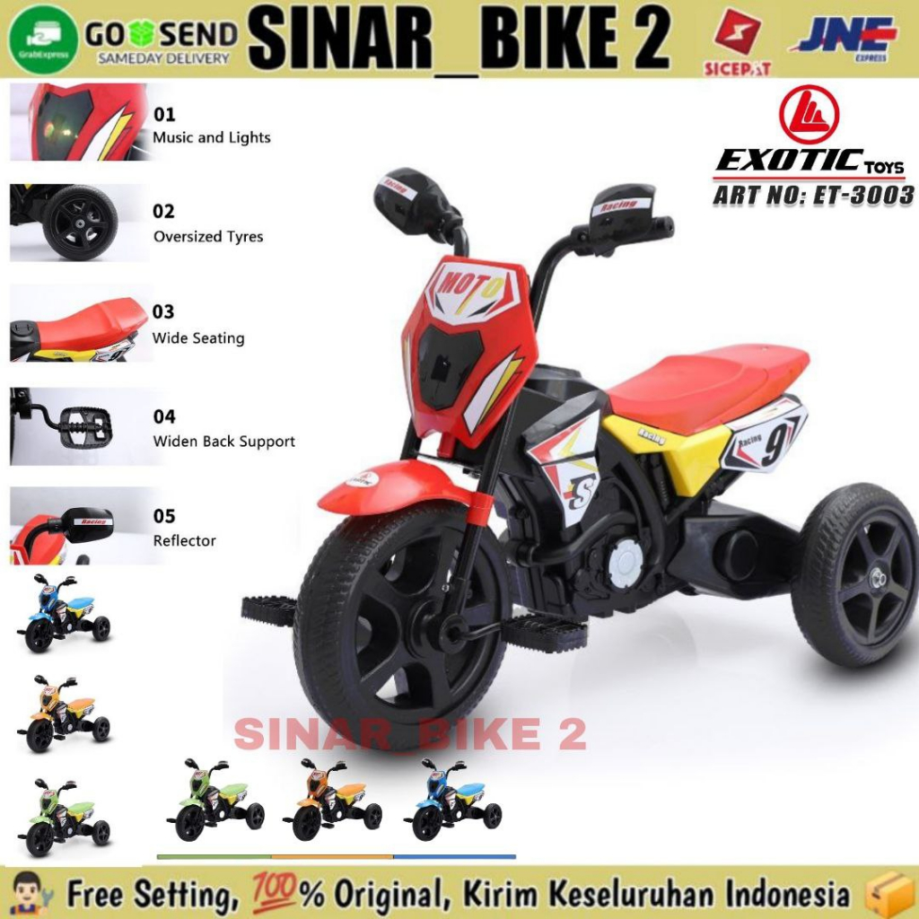 Motoran Exotic ET 3003 Sepeda Roda 3 Motoran Gowes