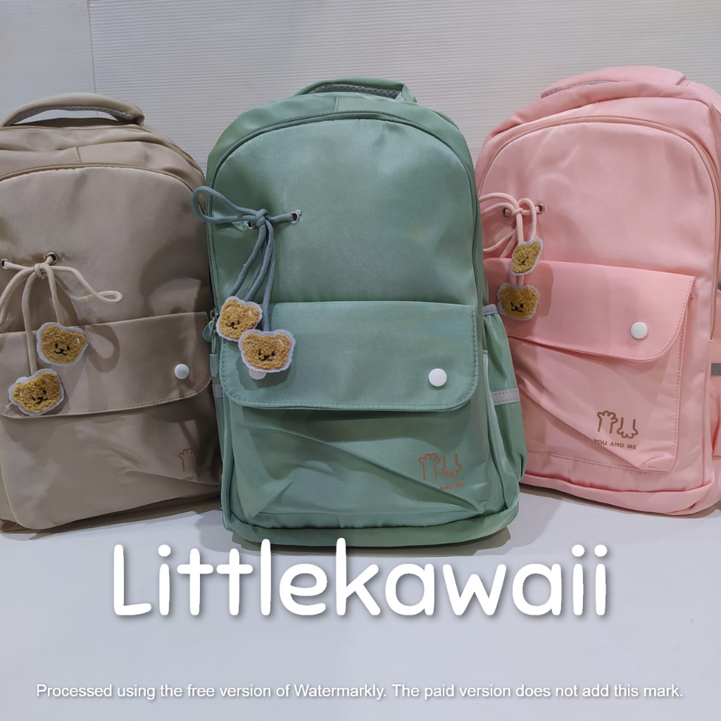 LK/Tas Ransel Laptop Backpack Parasut Sekolah Fashion Anak Remaja Tali Bear You And Me Import