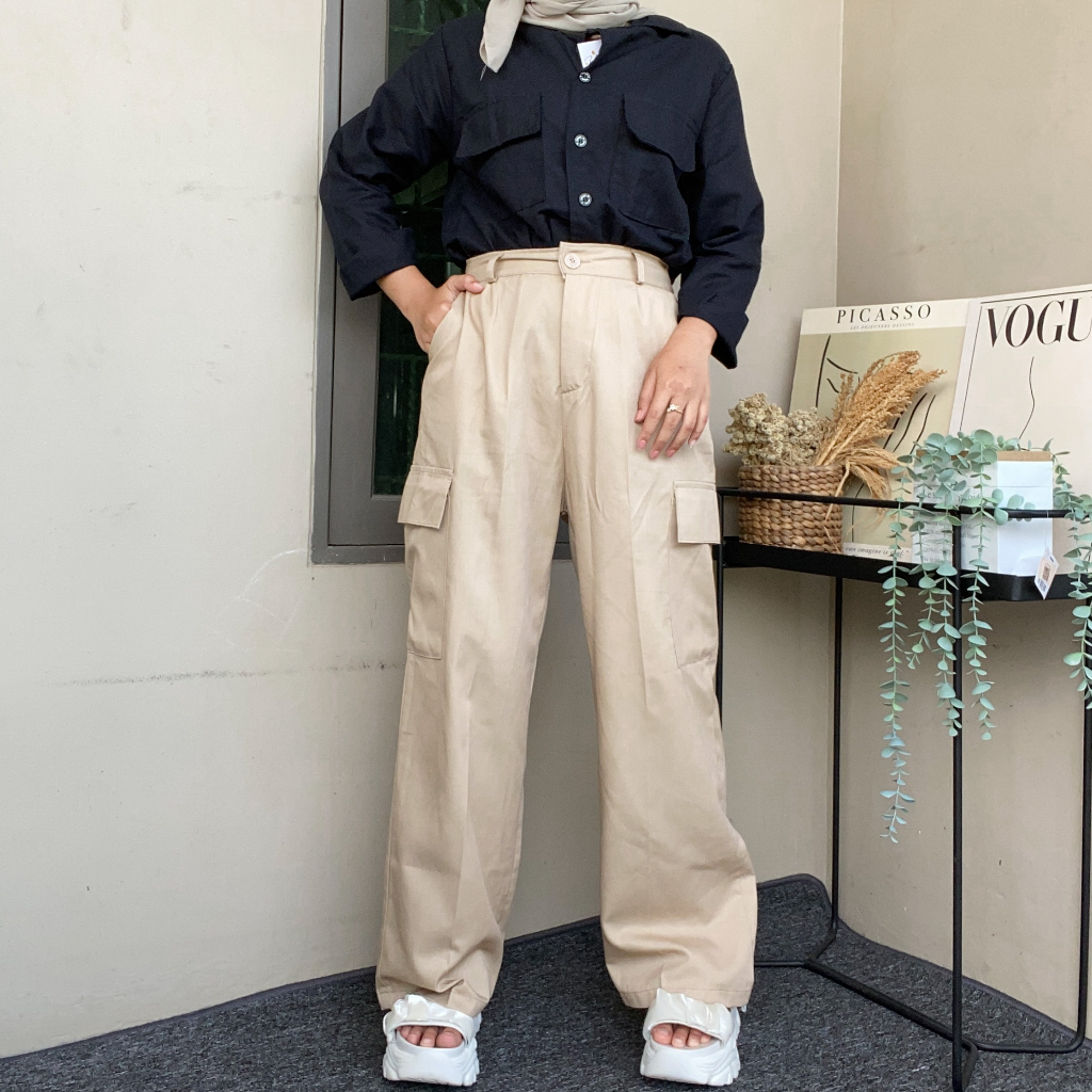 BONNIE CARGO PANTS - HIGHWAIST LOOSE CARGO - CELANA CARGO WANITA