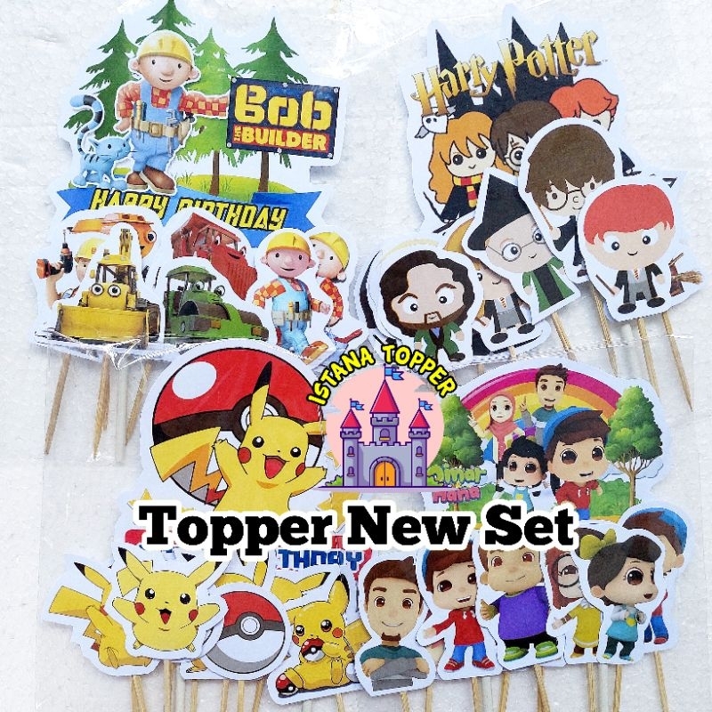 Topper New Set Isi 10 Tema Bob Builder, Harry Pother, Pikachu, Omar Hana / Topper Ultah Topper Cake