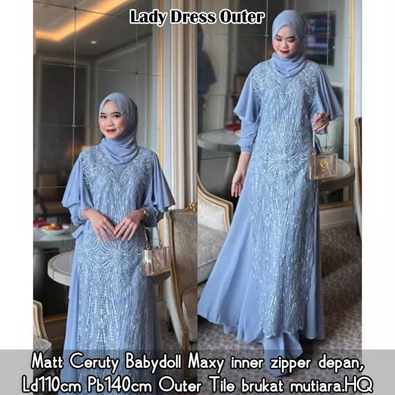 Gamis Dress Kondangan Lady Dress Matt Ceruty Mix Brokat Gamis Pesta Mewah Elegan Fashion Muslim Pakain Muslim Wanita Dress Gamis Brukat Kekinian