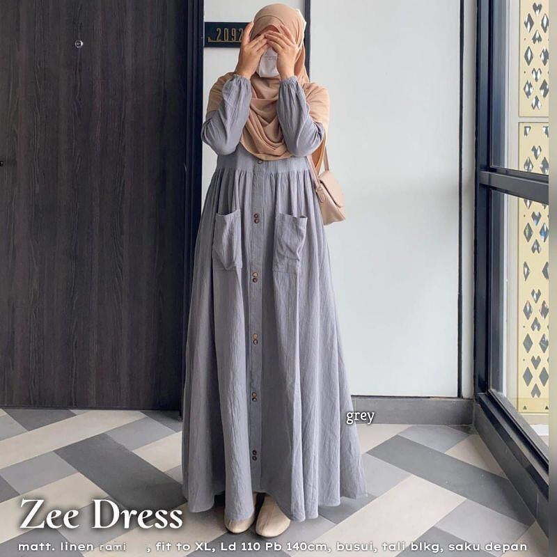 Baju Gamis Wanita Muslim Wanita Zee Dress Matt Linen Rami Fashion Muslim Pakaian Muslim Wanita Dress Gamis