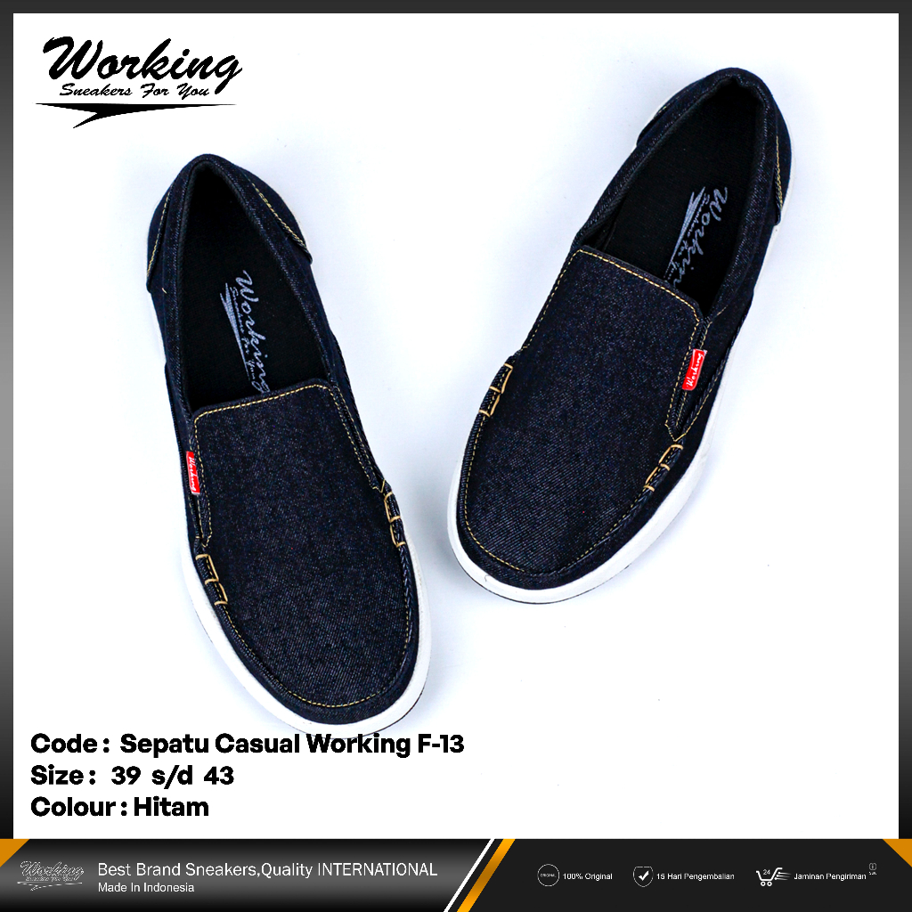 Sepatu Pria Original Working F-13 Model Slip On Sepatu Kerja Kantor Bahan Denim