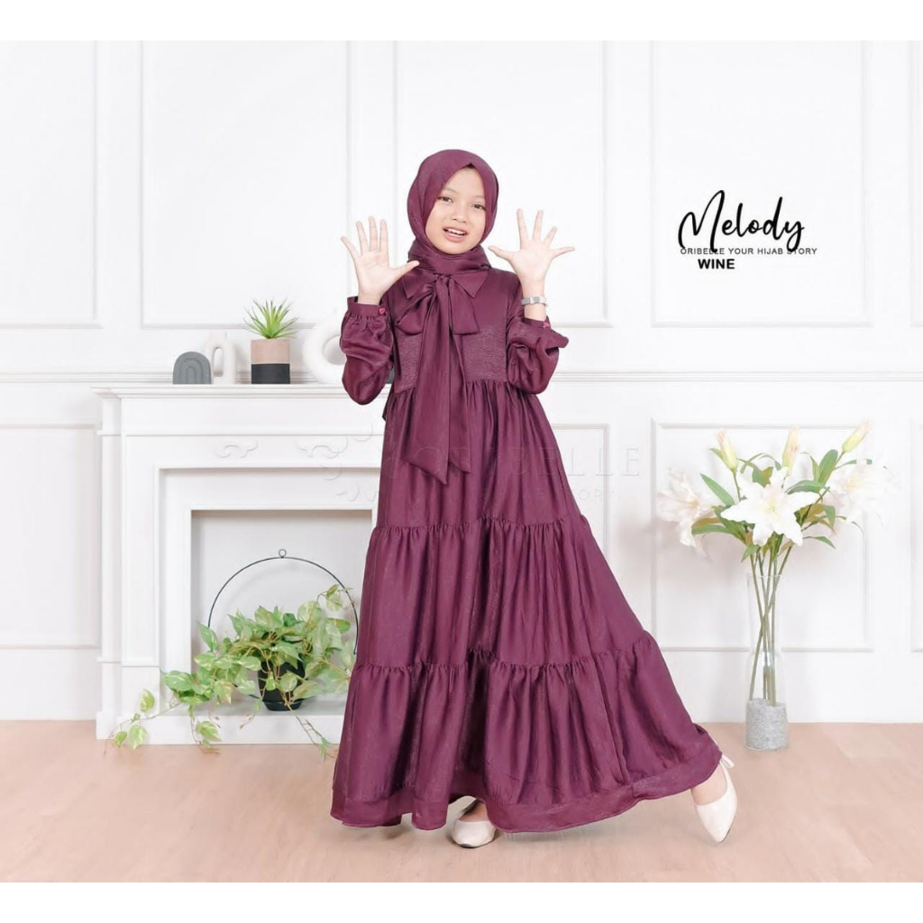 Melody Dress - Dress Korean Style - Santorini Silk Gamis Anak 10-13 Tahun Aksen Rempel Saku Pinggir Pergelangan Karet