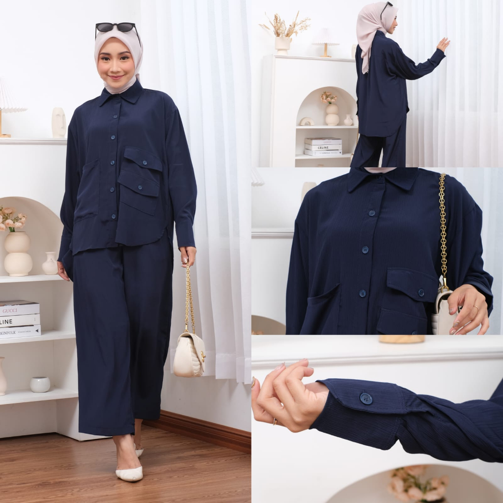 Kemeja Luna Shirt - Kemeja Wanita - Kemeja Oversize - Flowy Luxury Premium Jumbo Ld 120cm Atasan Kancing Model Pinguin Pocket Depan