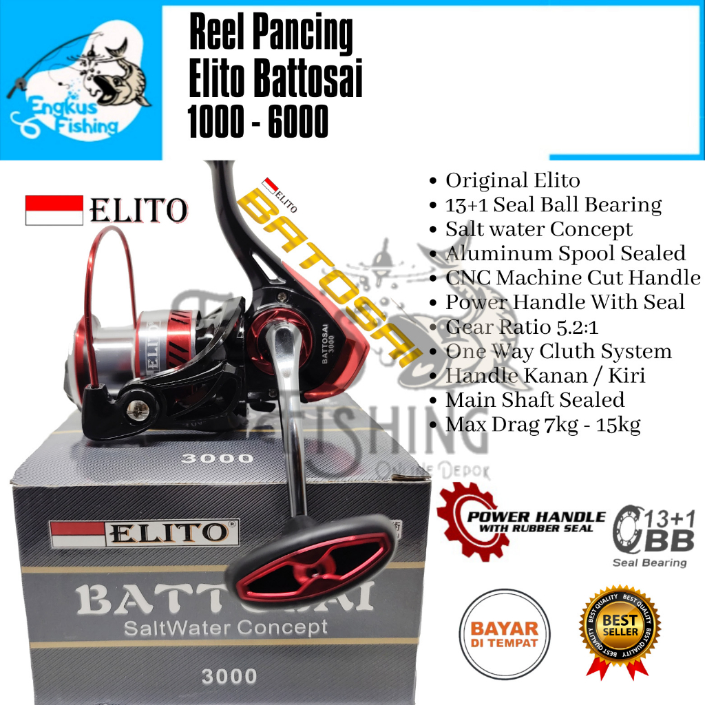 Reel Pancing Elito Battosai 1000 - 7000 (13+1 Seal Bearing) Salt Water Power Handle - Engkus Fishing