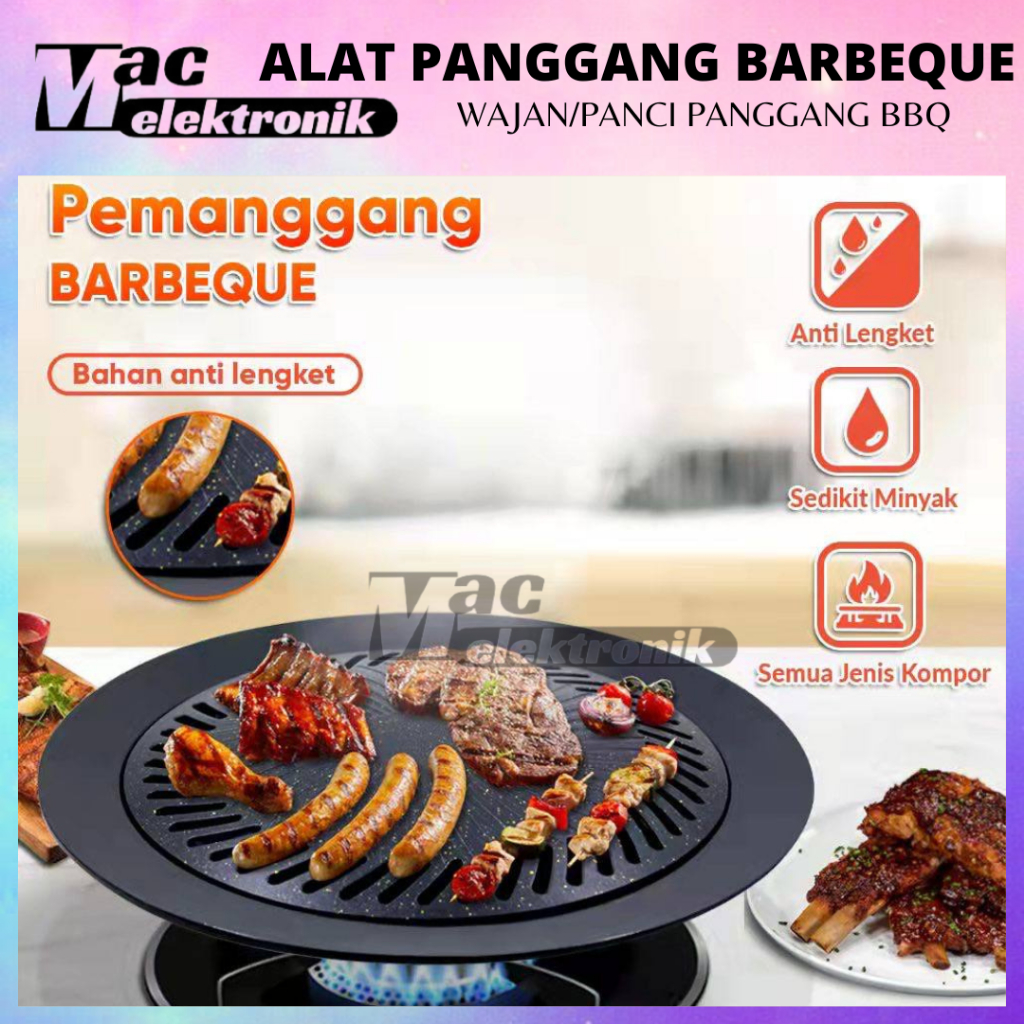 Alat Panggangan BBQ Grill Bulat 32cm Anti Lengket / Alat Pemanggang Bulat Korean BBQ