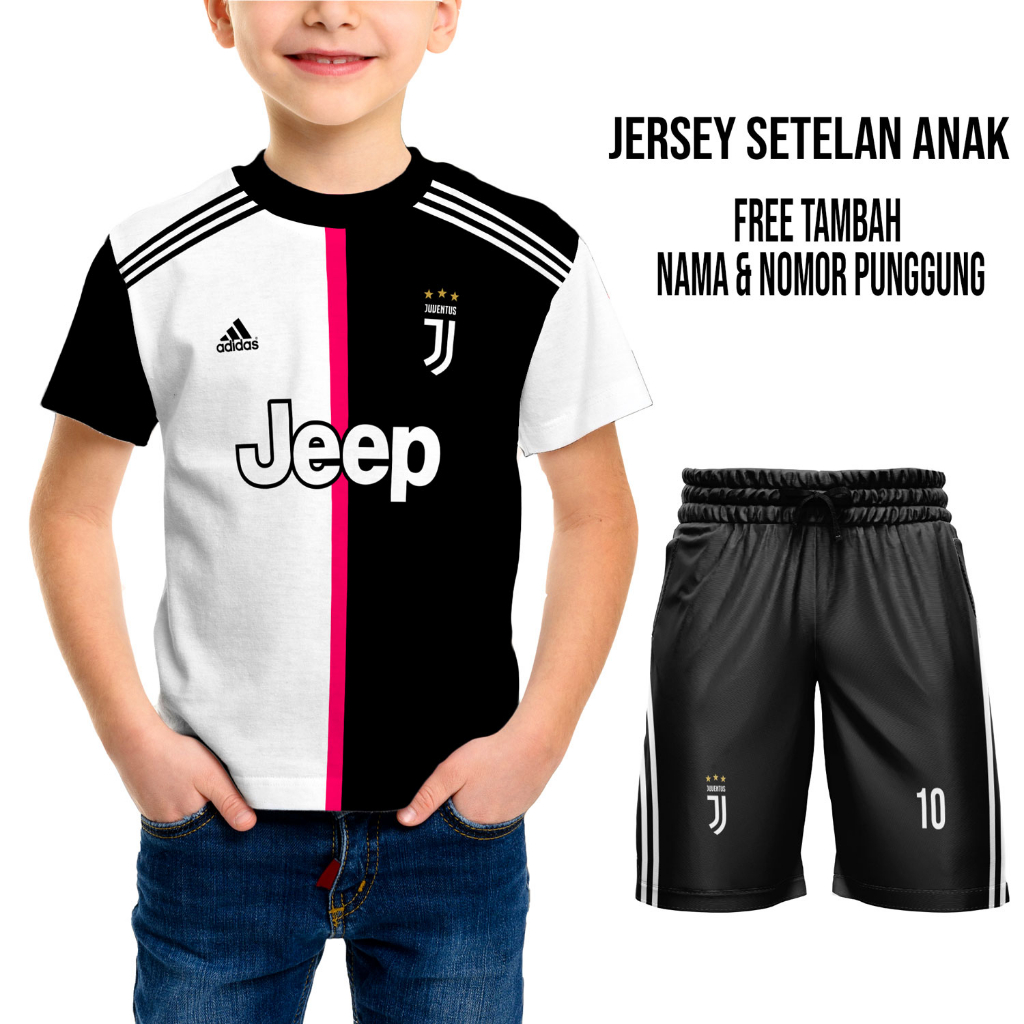 Kaos Jersey Bola Anak Fantasi Juventus 2022 Ronaldo Home Away Custom Nama Full Print