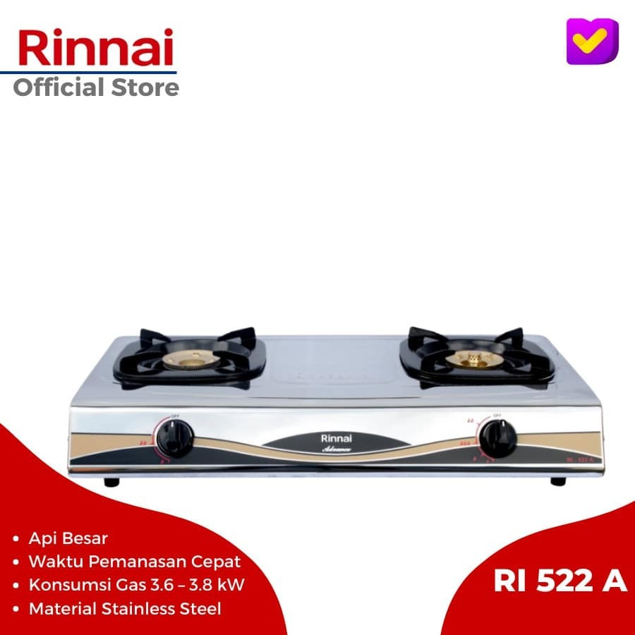 Kompor Gas Rinnai RI 522 A Api Lilin Stainless Kompor Rinnai RI 522A