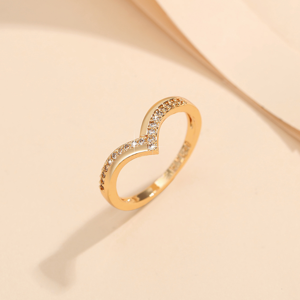 Y105 【COD】 Cincin Berlian Berbentuk V Cincin Sederhana Penuh Berlian Cinta Cincin Korea Fashion Wanita