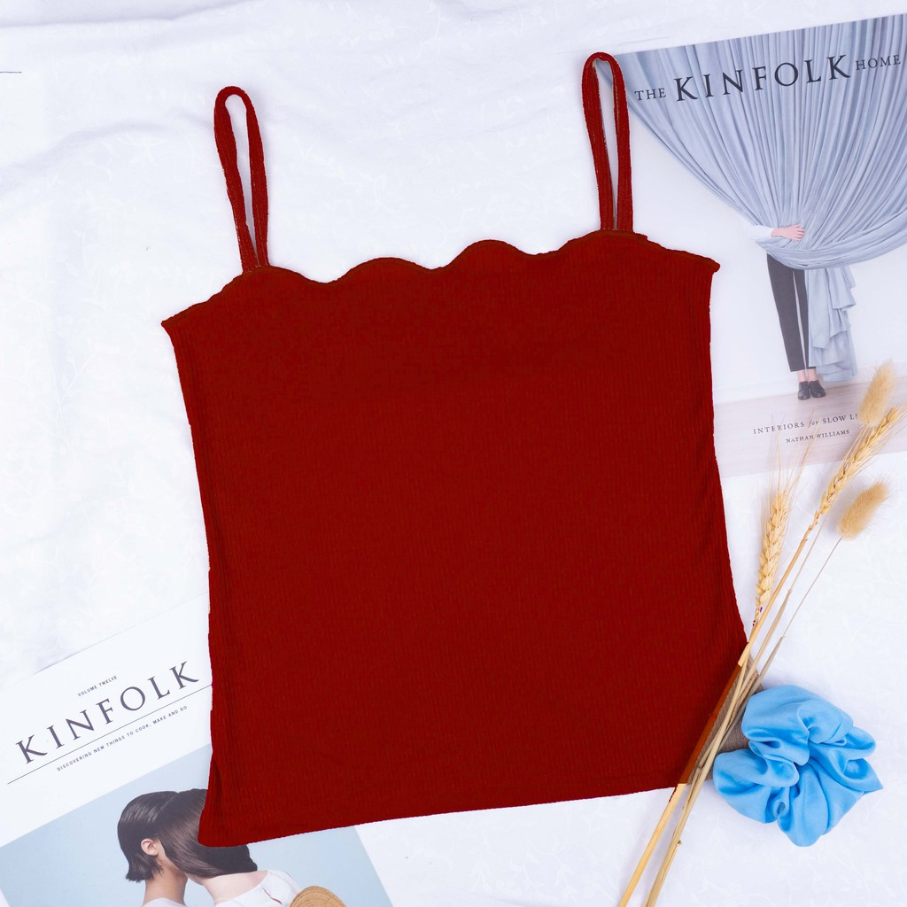 JT - Tanktop Scallop RIB / Tanktop wanita korean style / Atasan wanita crop tali spagetti knit / Tanktop Seksi Bra Spaghetti Pakaian Dalam Wanita Kamisol Bra With Cup Import