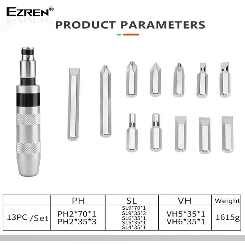 Ezren EZ-1068 Obeng Getok Putar Set Impact Driver S2 Drill Bit 13pcs