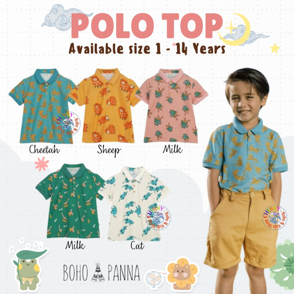 Bohopanna Polo Top 1-14 Tahun Kemeja Polo Motif Print Anak CBKS