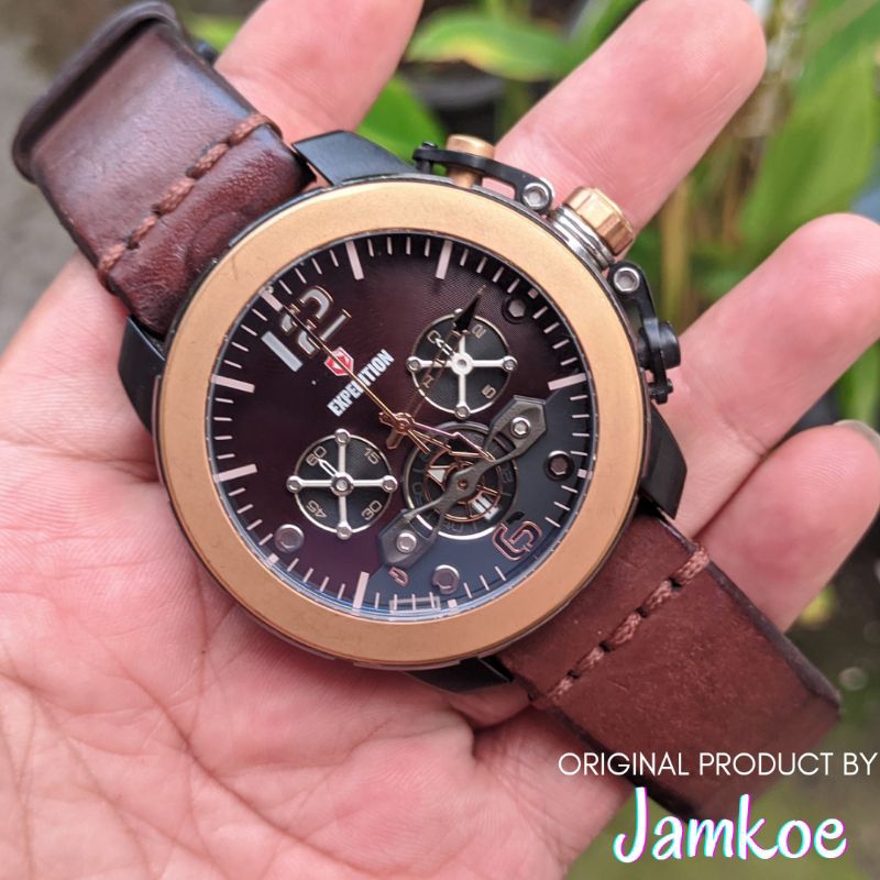 Jam Tangan Expedition 6715 M limited Edition Original Second Bekas Strap Tali Kulit Coklat Pria Laki