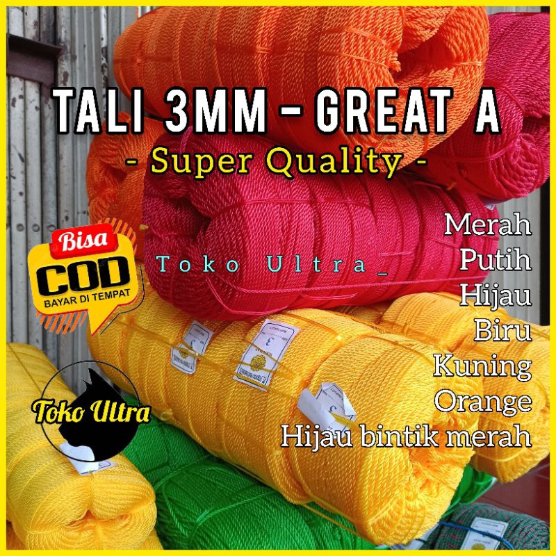 TALI 3MM / TAMBANG 3 MM / TALI PLASTIK 3MM / TALI RIS 3MM / TALI JARING / TALI JEMURAN / TAMPAR KECIL / TAMPAR 3MM / TALI MURAH / TALI TERPAL / TALI MOBIL / TALI KILOAN