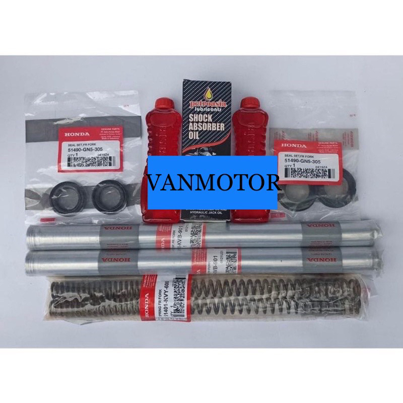 PAKET AS SHOCK SOK DEPAN SET PER SHOCK BEAT KARBU VARIO 110 CARBU BEAT LAMA SCOOPY VARIO 110 CBS HONDA KVY KVB  2pc AS SHOCK 2pc SEAL ABU 2pc SEAL SHOCK 2pc OIL SHOCK 2pc PER SHOCK