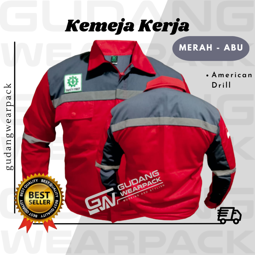 Gudang Wearpack - Baju Kerja Seragam Proyek Warna Merah Abu