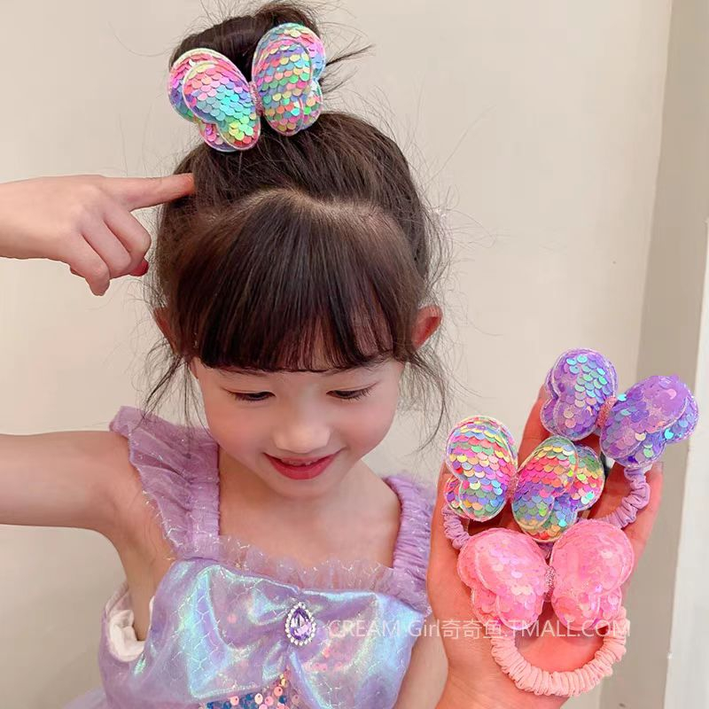 (Hello Girl)F242 Jepit Dan Ikat Rambut Anak Pita Kupu Manik Manik Kilau Gaya Korea Import