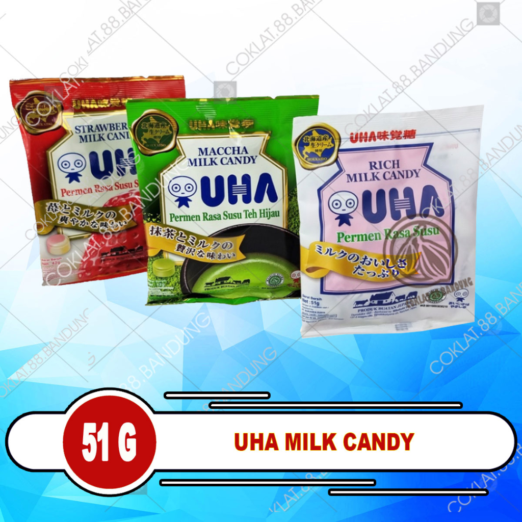 

UHA MILK CANDY 51 GRAM, UHA MILK CANDY MATCHA 42GR , PERMEN SUSU JEPANG UHA ZAK BAG