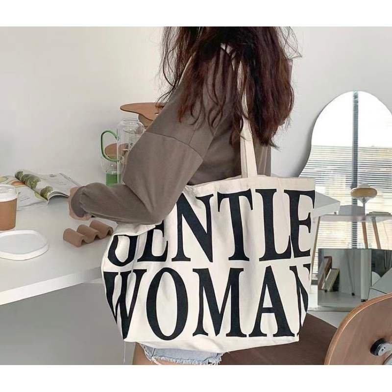 Gentlewoman Canvas Tote Bag Premium Quality / Tas Fashion Bangkok Viral / Tas Gentlewoman Bangkok / Tas Kerja Kuliah Sekolah