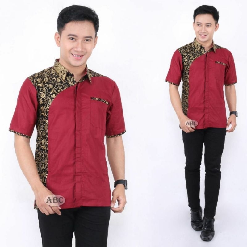 Baju Seragam Kombinasi Batik Pria lengan pendek | Seragam Kerja | Seragam Officeboy | Seragam Waiters