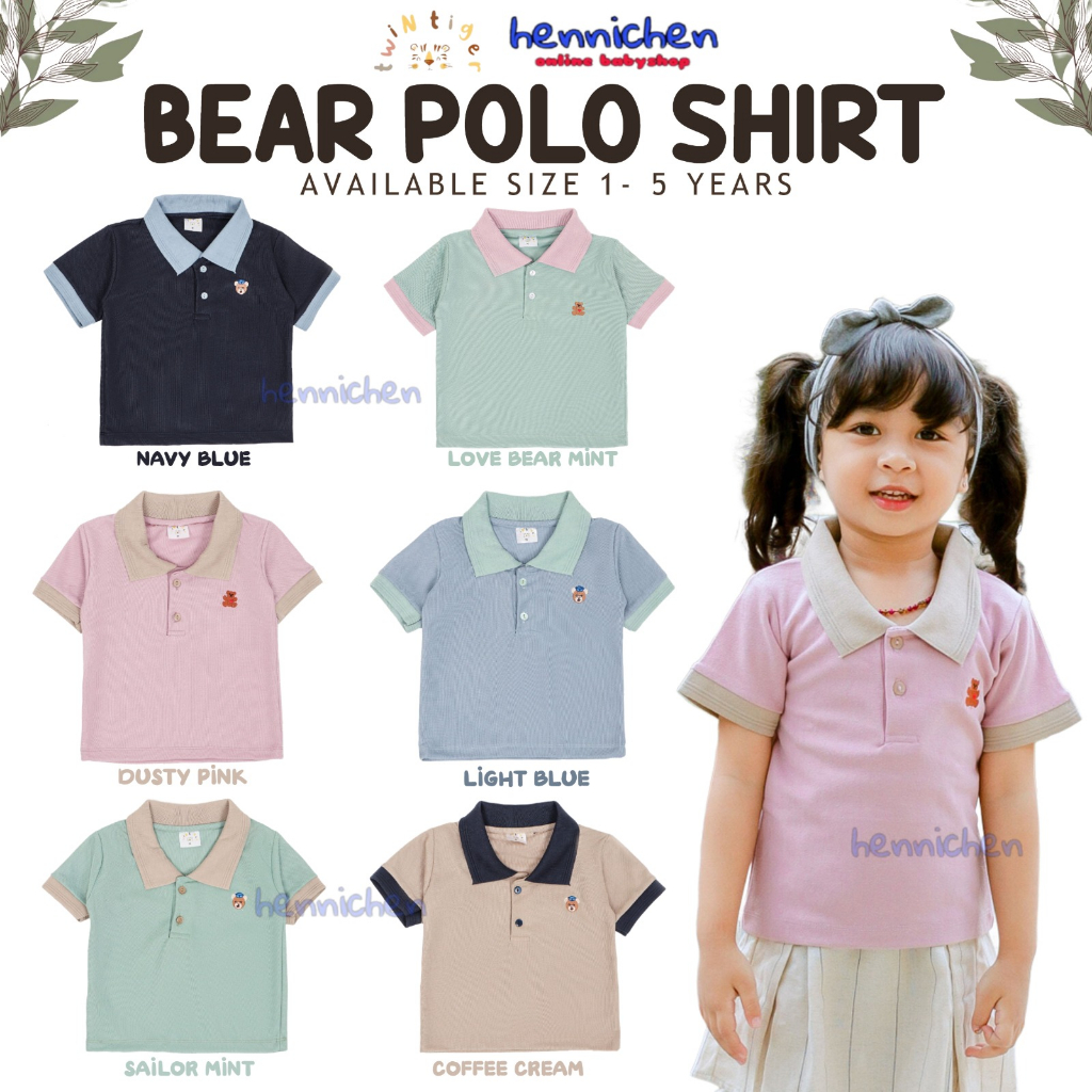 Twin Tiger Polo Bear Shirt 1-5 Tahun Atasan Kaos Polo Anak Unisex