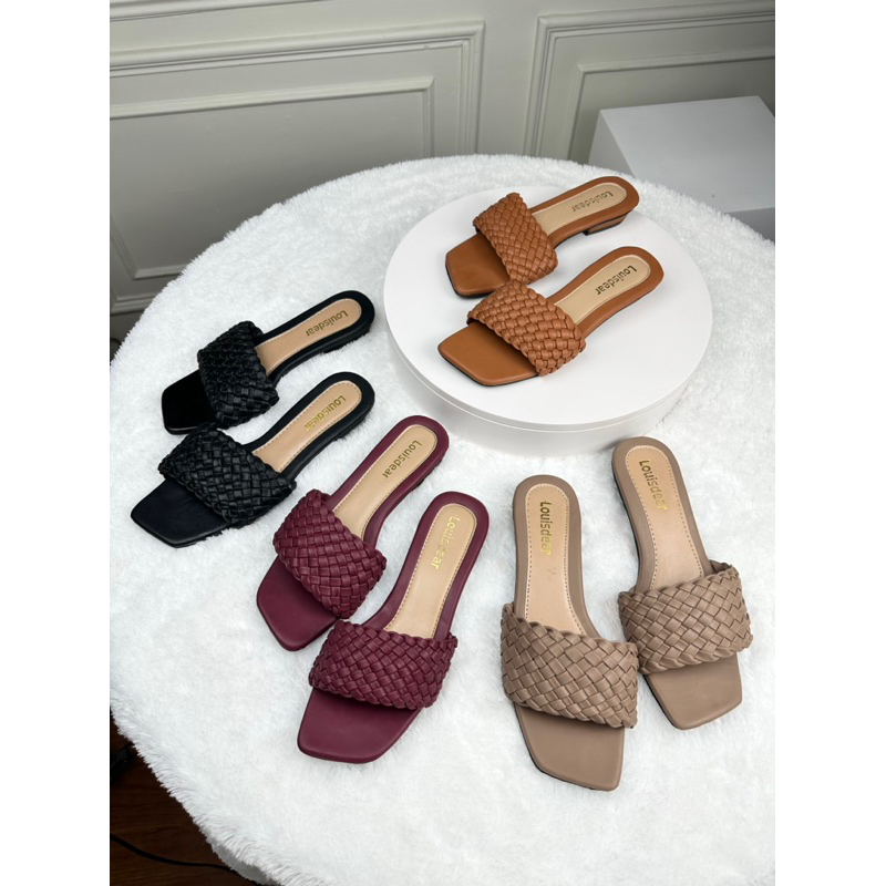 sendal flatshoes wanita terbaru kekinian bahan dove LOUISDEAR S16