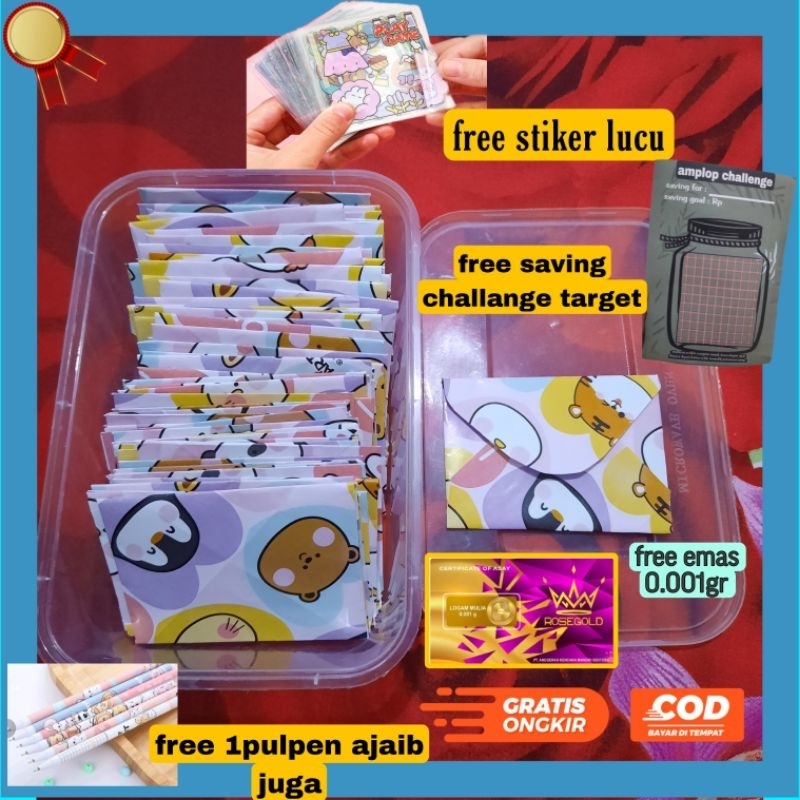 saving challance 100 amplop , amplop mini free box dan stiker , amplop target menabung