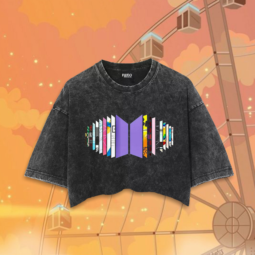Fiego "BTS 10 ANIV WALLS" | Premium All Size Crop Top | Stone Wash | Crop Tee | Crop Top BTS 10 ANIV