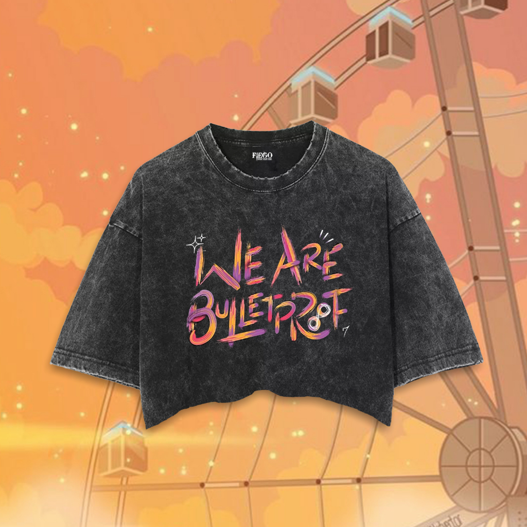 Fiego "BTS 10 ANIV WE ARE BULLET PROOF" | Premium All Size Crop Top | Stone Wash | Crop Tee | Crop T