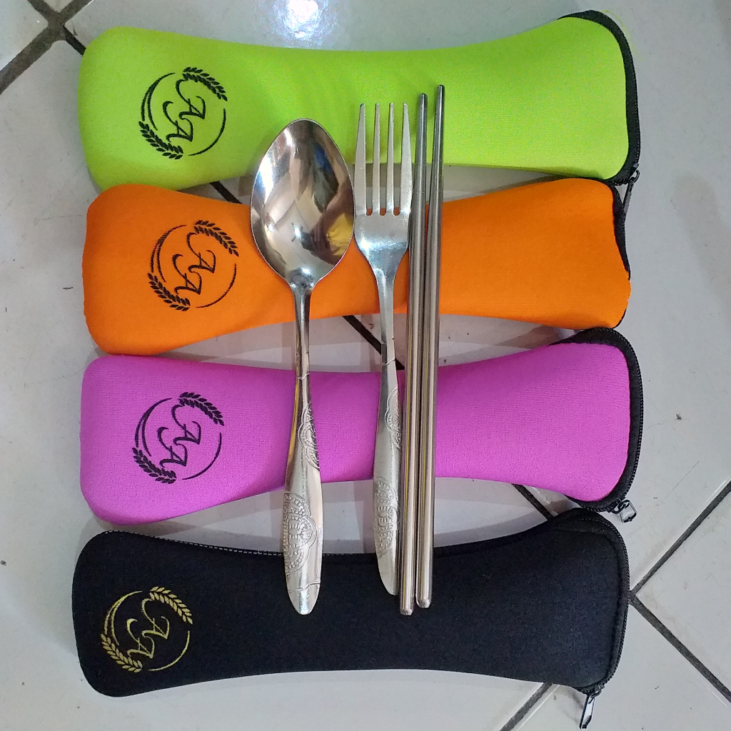 souvenir sendok garpu sumpit stainless kemas pouch