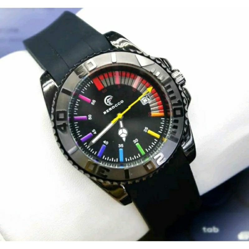 New Sale! Jam Tangan Berocco Analog Stainliss Steel Bazel Rubber Halus Terlaris Pria Tanggal Aktif