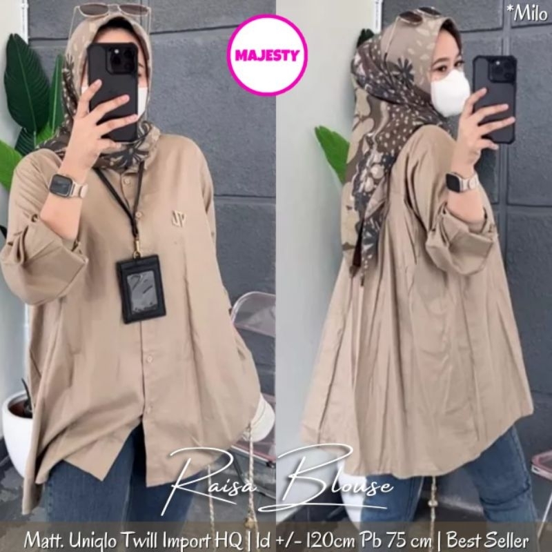 ATASAN KEMEJA WANITA JUMBO/RAISA/ATASAN BLOUSE KEMEJA WANITA UNIQLO TWILL IMPORT HQ JUMBO LD 120 CM 
