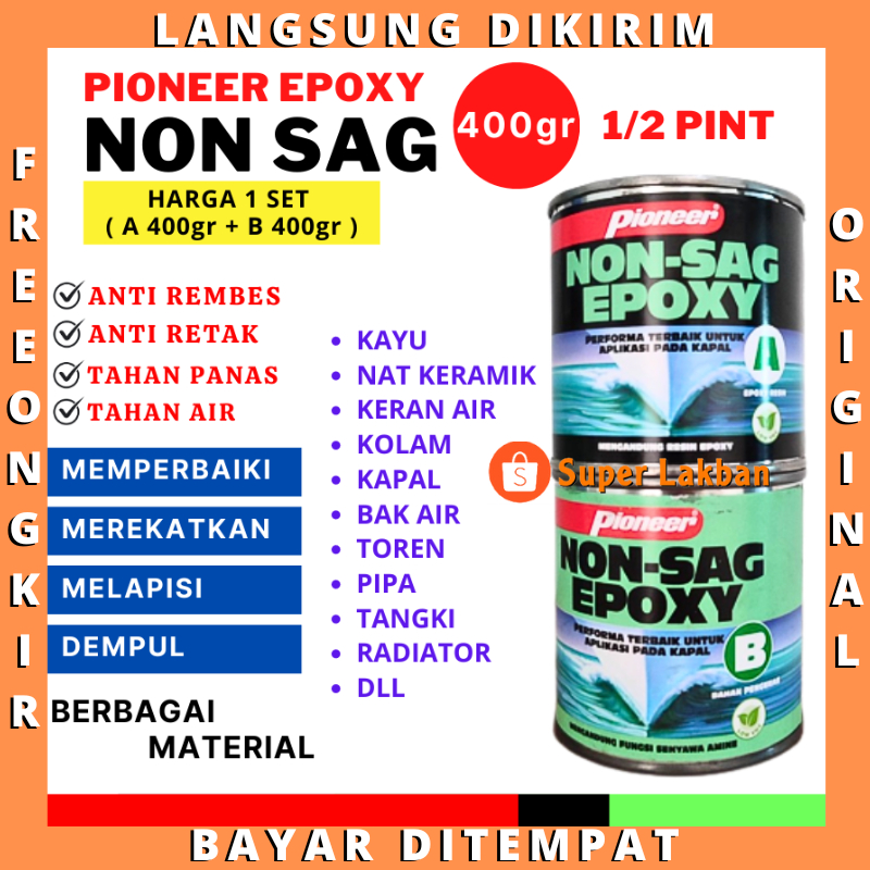 Lem Epoxy Pioneer Non Sag Marine Epoxy 400gr Dempul Kolam Anti Bocor