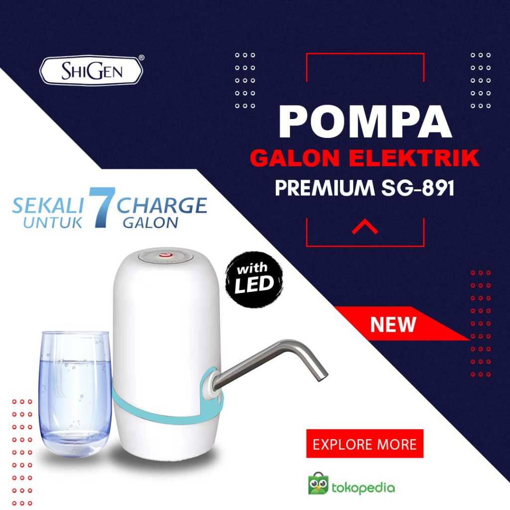 Pompa Galon Elektrik Recharge Dispenser Air Galon Charge Shigen SG-889 LED