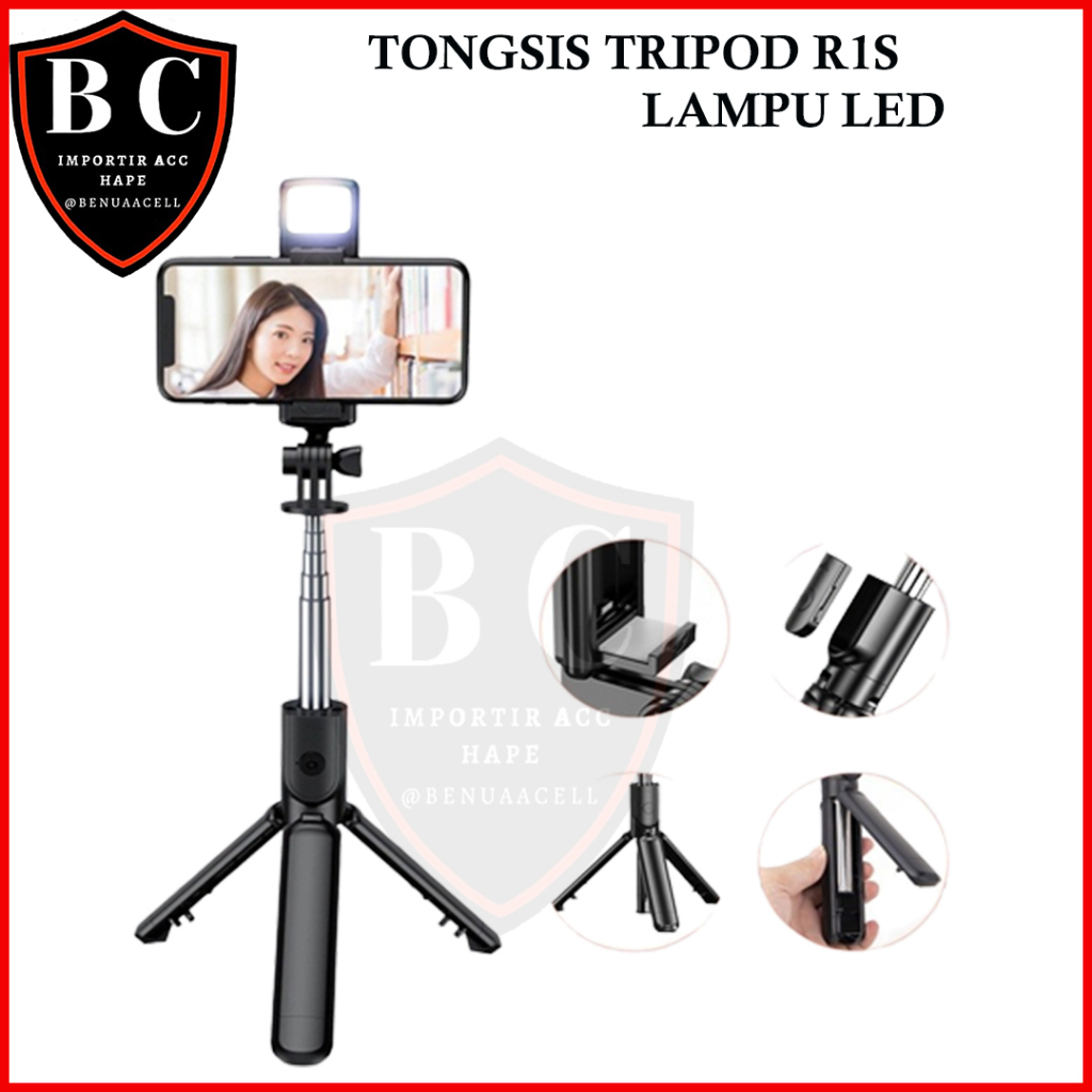 TONGSIS TRIPOD R1S LAMPU LED / SELFIE STICK BLUETOOTH PLUS LAMPU FLASH