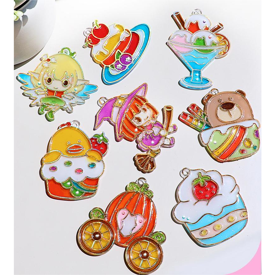 6/12/20/32 PCS DIY Mainan Anak Perempuan DIY Sticker Crystal Painting Liontin Gelang Gantungan Kunci Mainan Edukasi Kue Dongeng Hewan