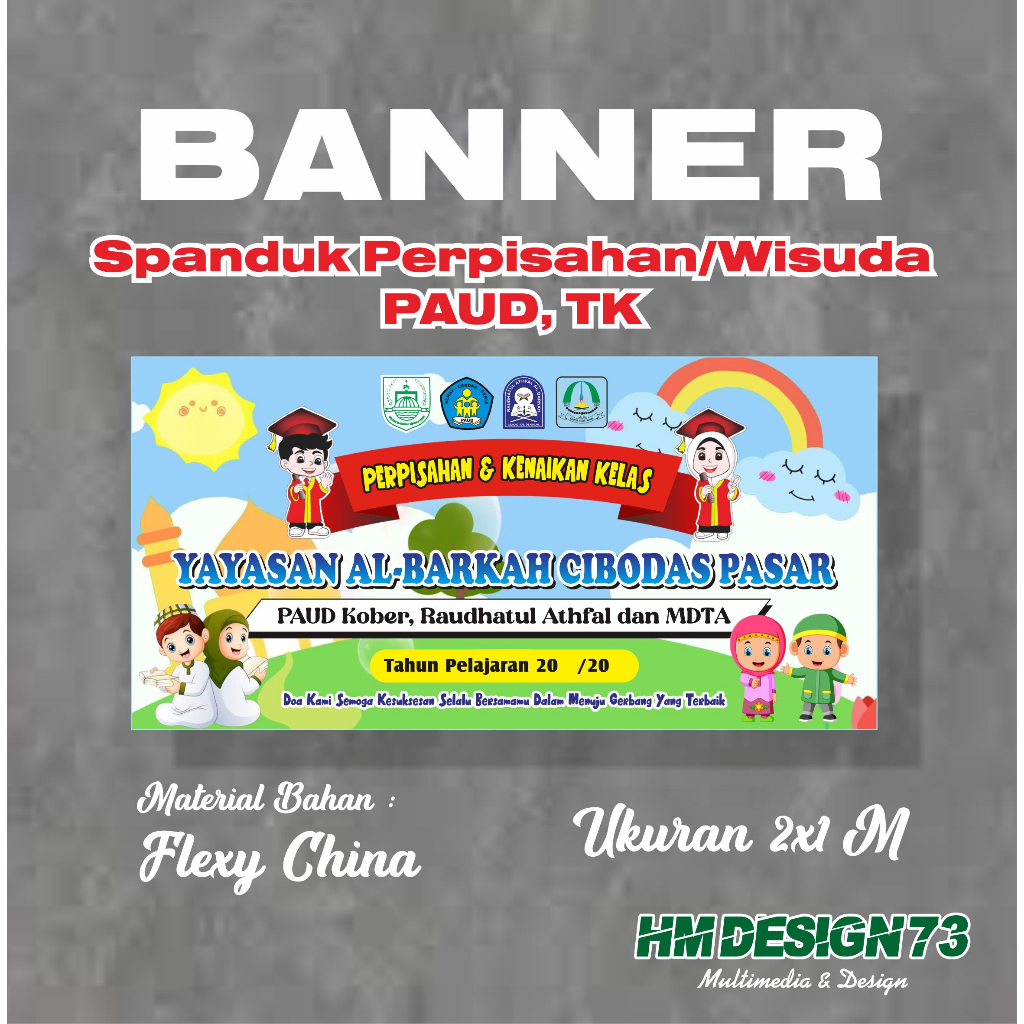 SPANDUK/ BANNER PERPISAHAN ANAK PAUD ANAK TK UKURAN 2X1 METER