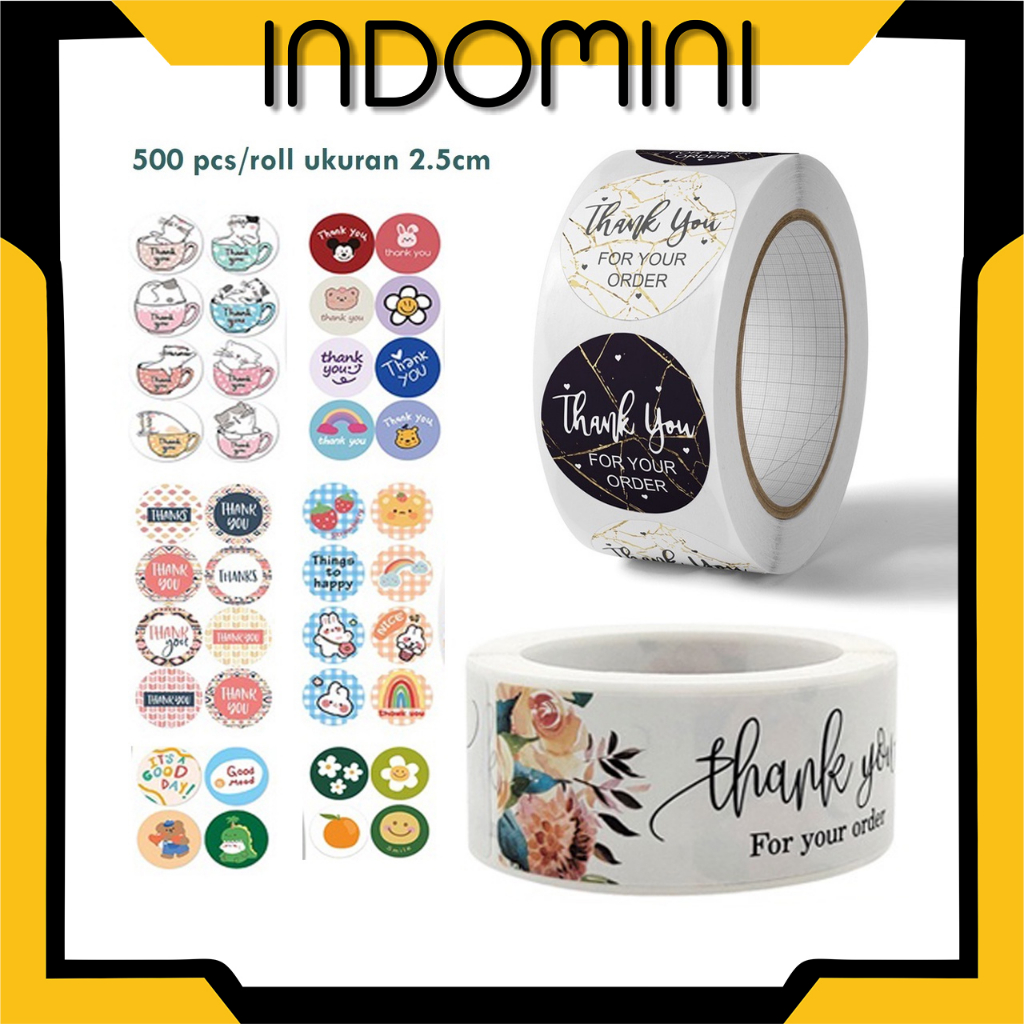 

INDOMINI Sticker Thank You Roll Isi 500 Pcs Stiker Terima Kasih Warna Self Adhesive Seal Label Roll Sticker Thank You 2Cm Tempelan Ucapan Terimakasih Bulat 500pcs Segel Order Packing Motif Bunga Love Serbaguna S058