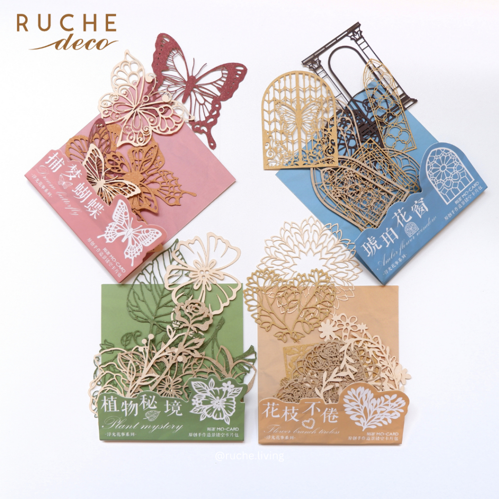 

RUCHE DECO - Decorative Die-cut paper 10 pcs / Kertas Motif Bunga Aksen Hollow Untuk Dekorasi Scrapbook Journal / Kertas Motif Bunga Dan Kupu-Kupu Gaya Vintage / Hollow Lace Material Paper DIY Journaling Scrapbook Diary Decor Paper Vintage