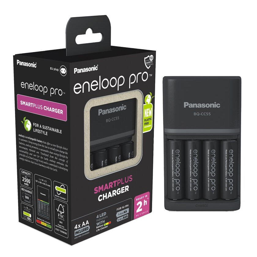 Panasonic eneloop pro Smart &amp; Quick Charger + Baterai AA 2500mAh 4pcs