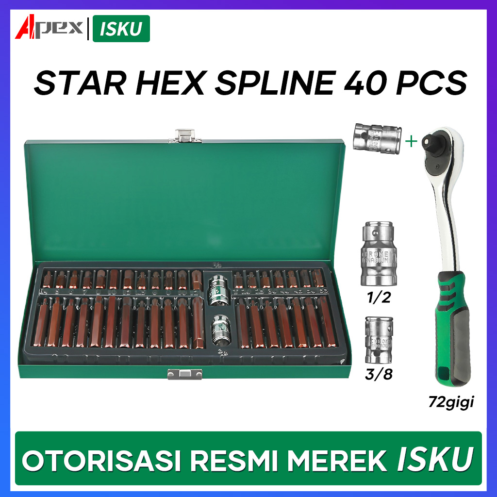 ISKU star hex Spline bit set 40pcs  mata kunci sock L bintang  mata